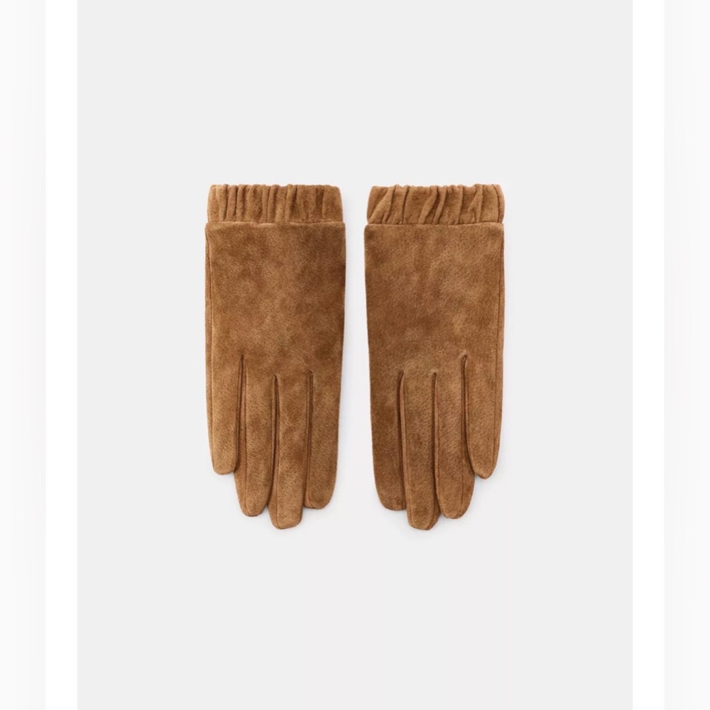 ZARA 100% SUEDE LEATHER GATHERED GLOVES SZ S